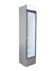 Schmaler Glastürkühlschrank in silber